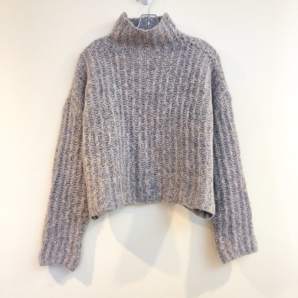RARE La Ligne Classic Alpaca Wool Knit Turtleneck Gray Boxy Designer Sweater S - Picture 3 of 9